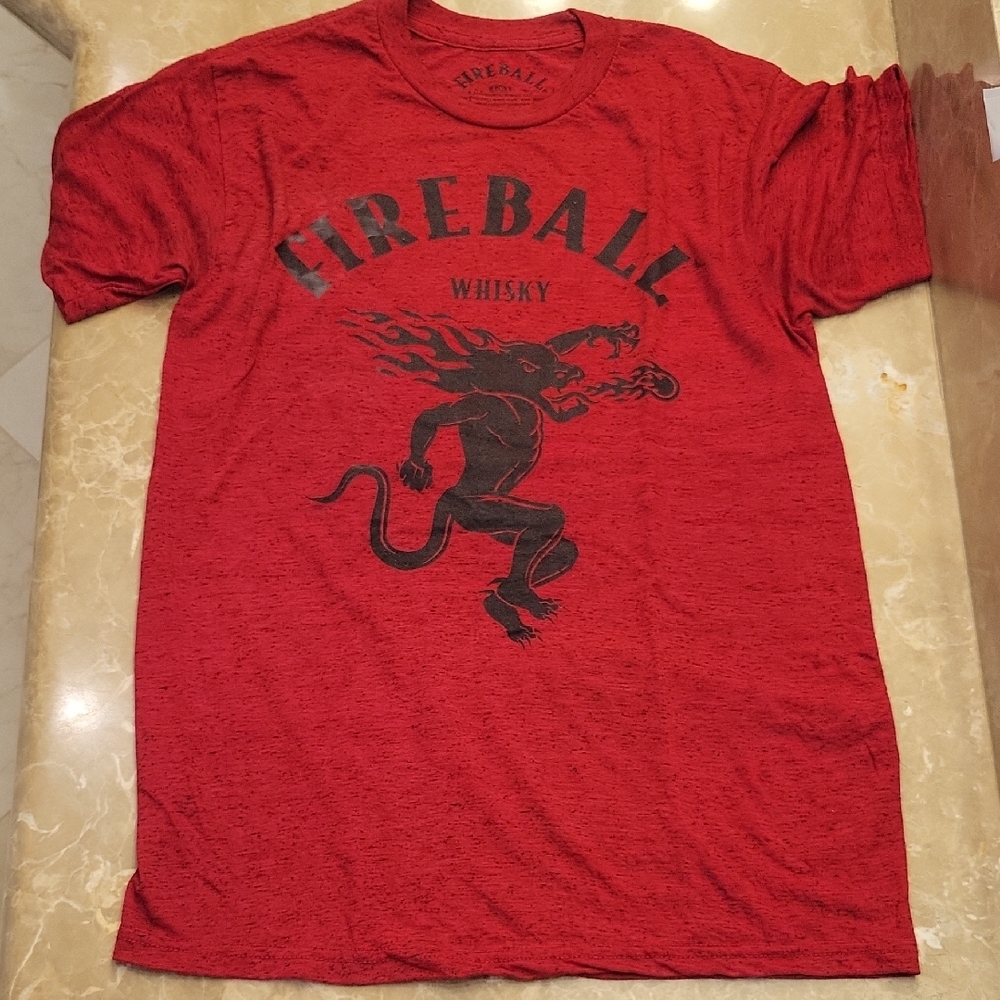 Fireball Whisky Vibrant Red Short Sleeve Tee with Graphic Design, S